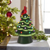 8.5" LED Green Ceramic Light Up Christmas Tree with Cardinal Topper