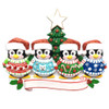 Family of 4 - Ugly Sweater Penguins Personalized Ornament