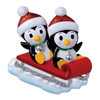 Penguin Couple On Red Sled Personalized Christmas Ornament