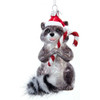 Raccoon with Candy Cane Glass Ornament by Noble Gems