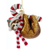 Sloth with Candy Cane Glass Ornament by Noble Gems