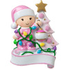 Toddler in Pink Pajamas Decorating the Tree Personalized Ornament