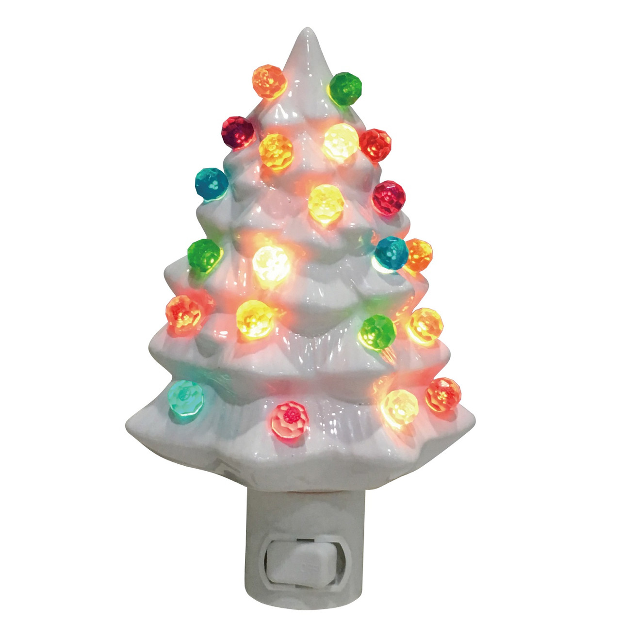 5" Green & White Ceramic Christmas Tree Night Light Canada