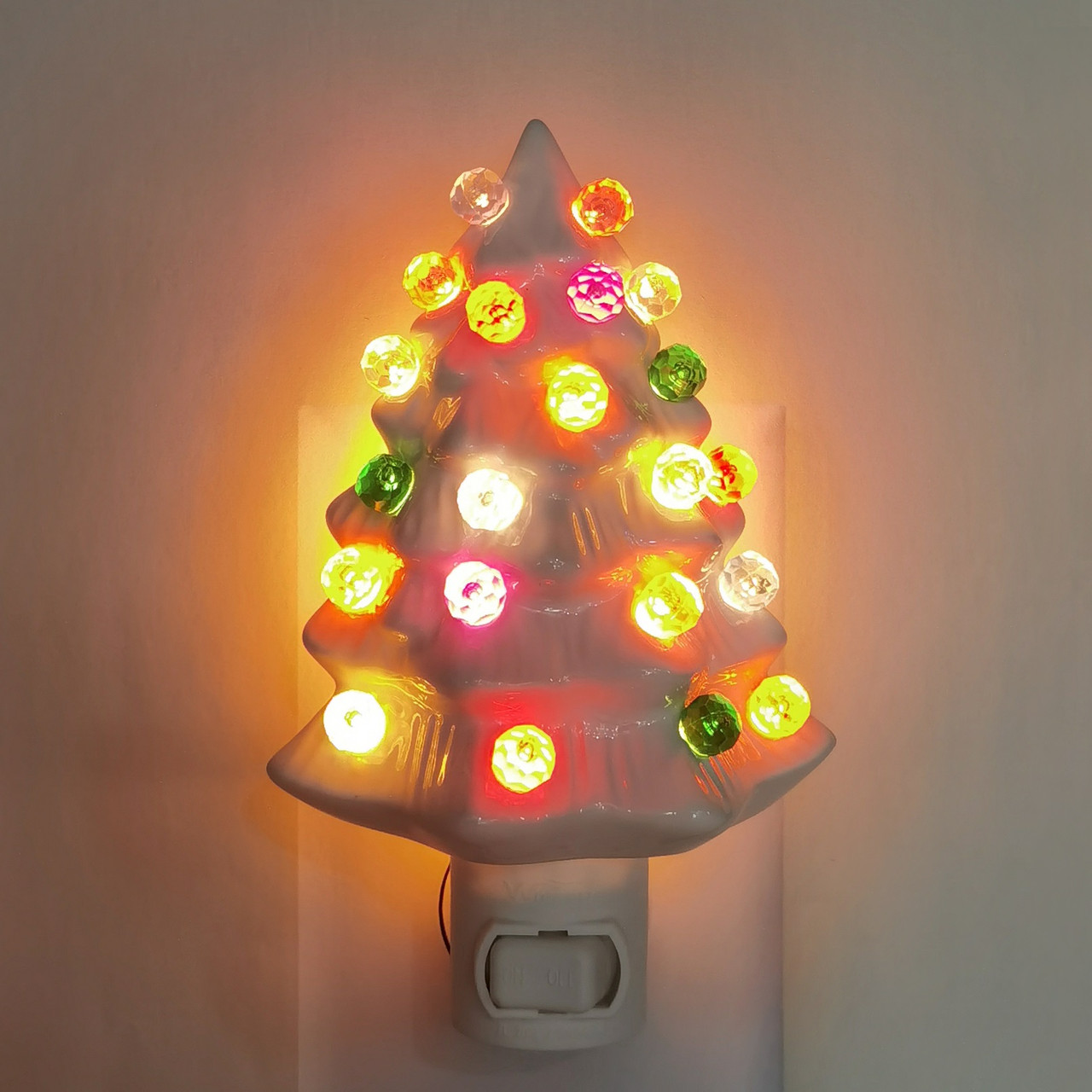 5" Green & White Ceramic Christmas Tree Night Light Canada