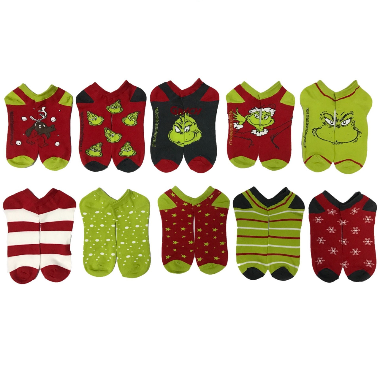 The Grinch 5-Pair Pack of Juniors Ankle Socks by Bioworld 