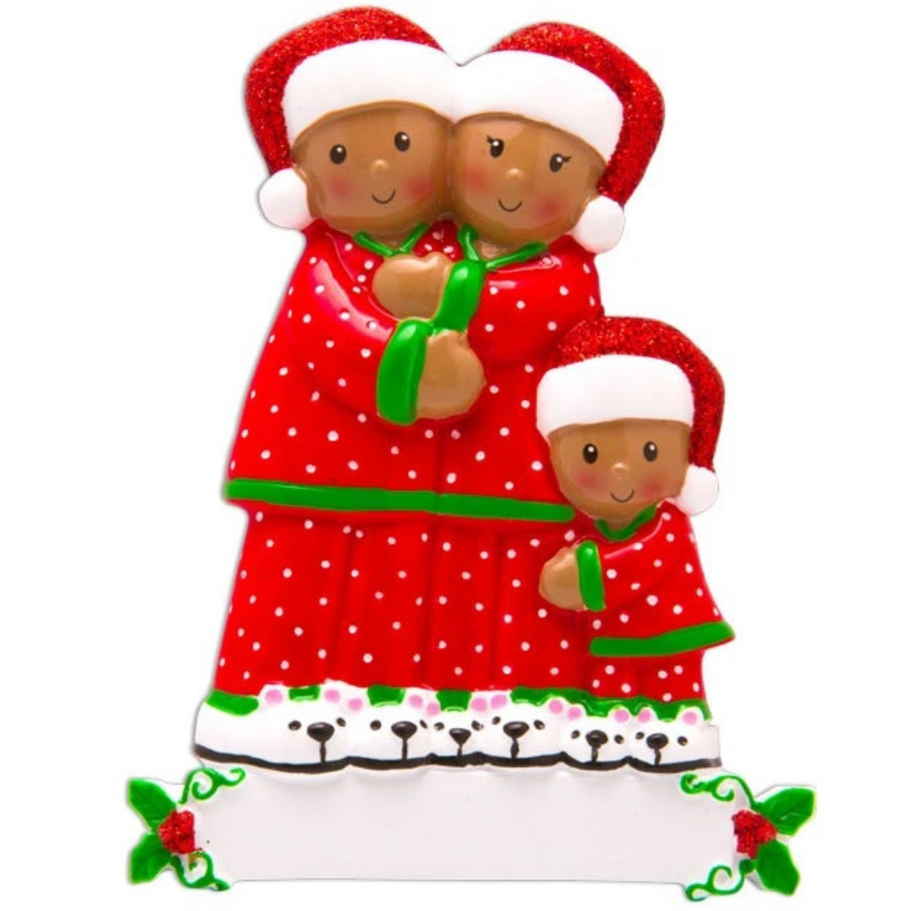 Black Pajama Family of 3 Personalized Ornament