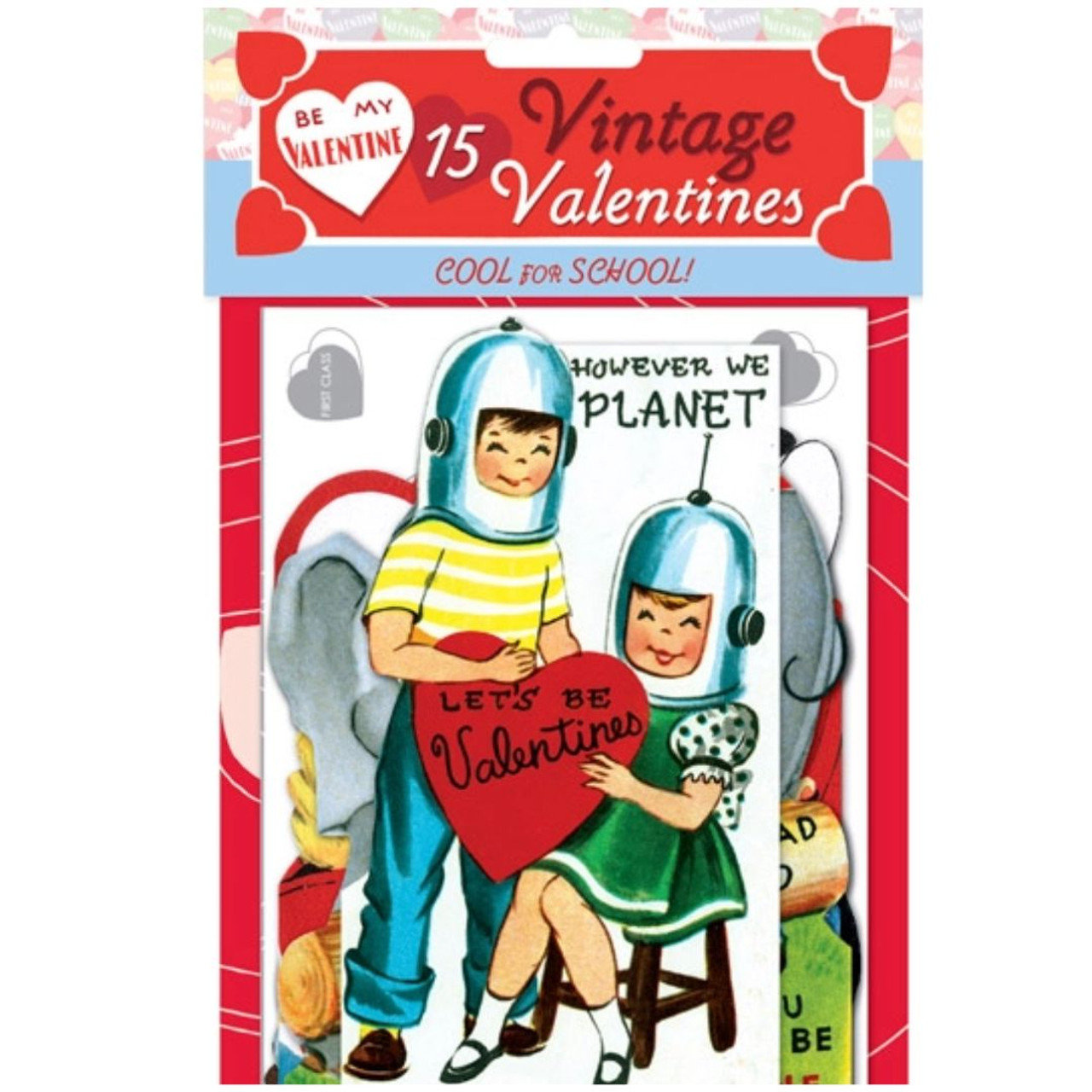 Vintage Valentines Cards - Cool for School pack of 15 