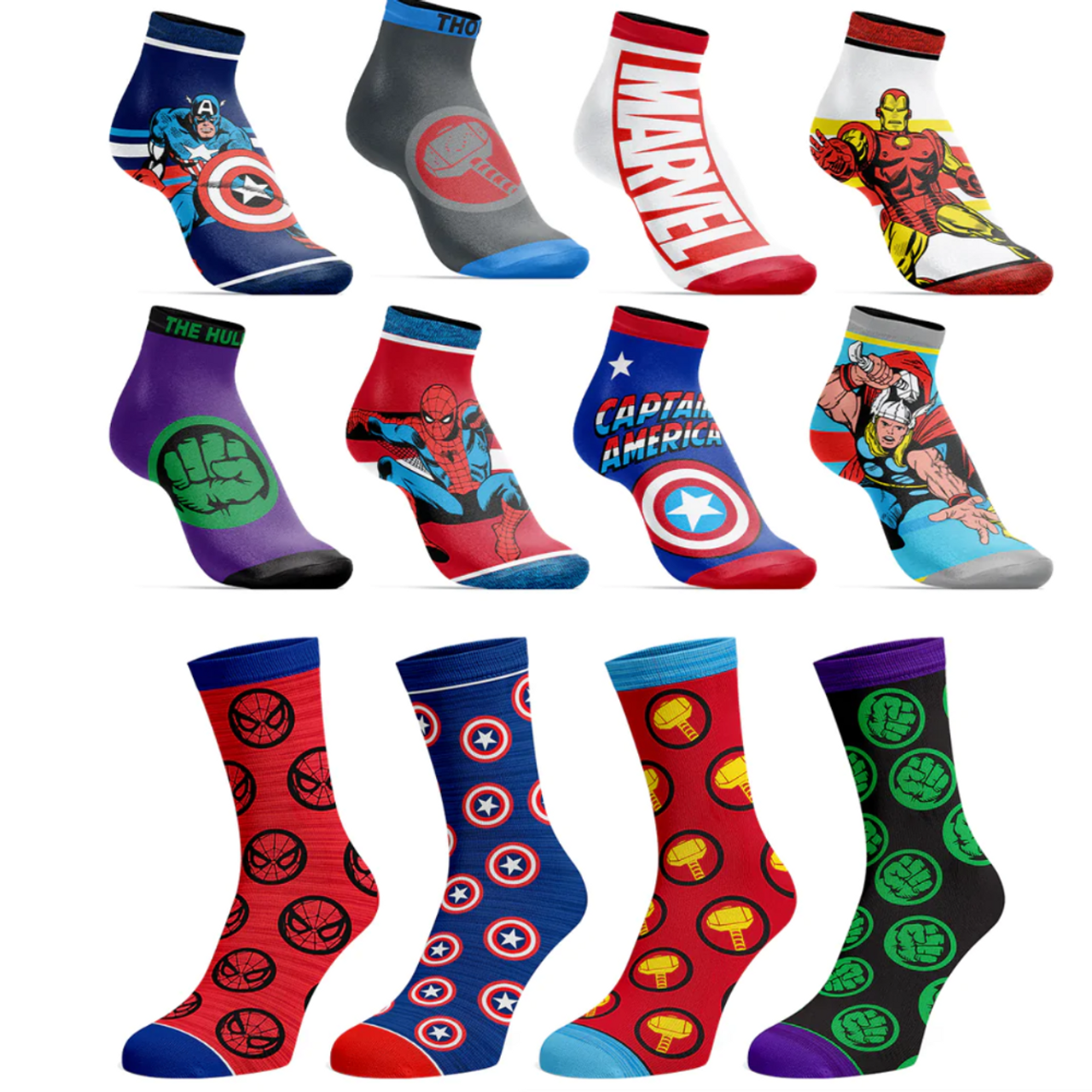Marvel 15 Days of Socks (7 Crew and 8 Low Cut Socks)