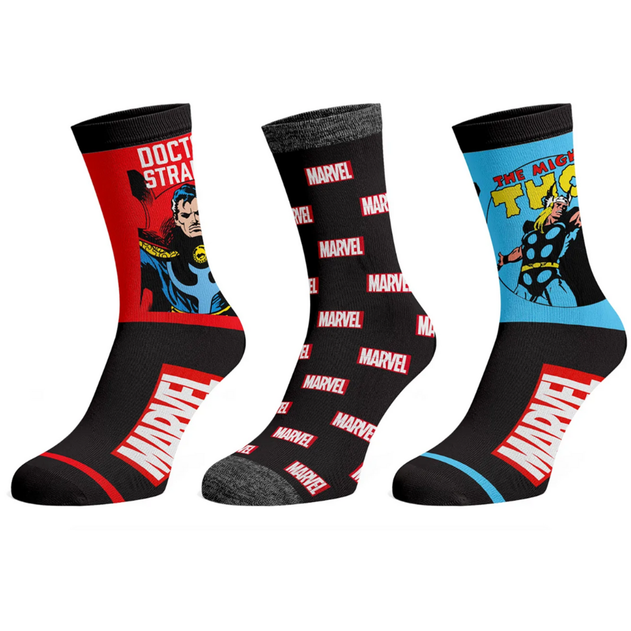 Marvel Doctor Strange and Thor 3-Pair Pack of Crew Socks by Bioworld