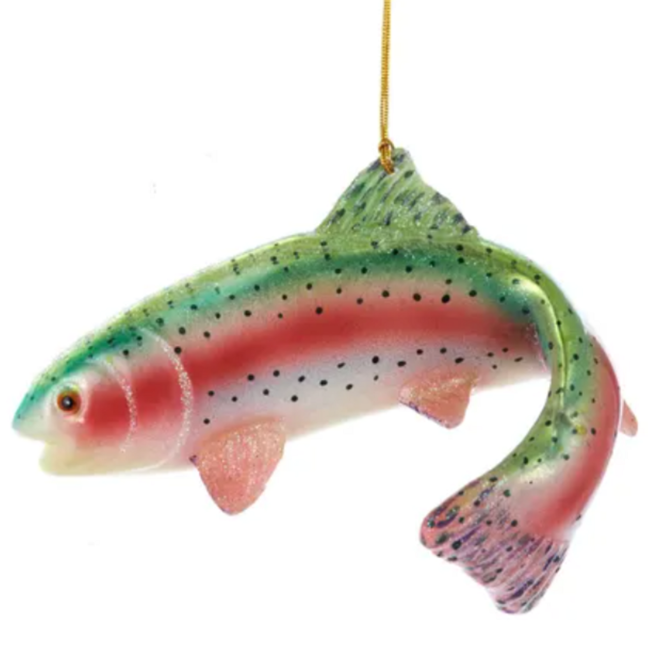 Kurt Adler Green Noble Gems Glass Rainbow Trout Fish Ornament One-Size