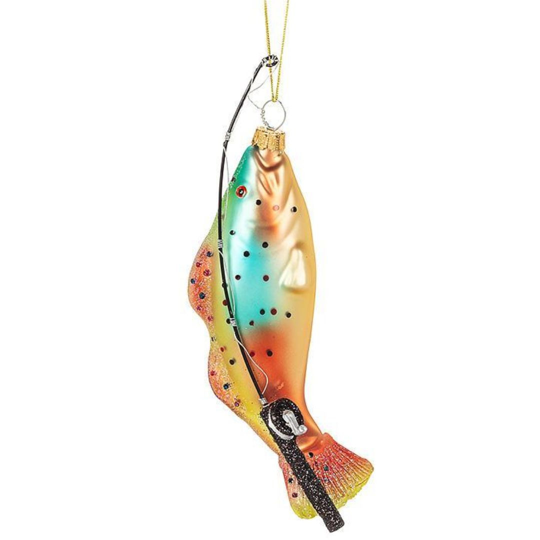 Fish and Rod Glass Ornament - RetroFestive.ca