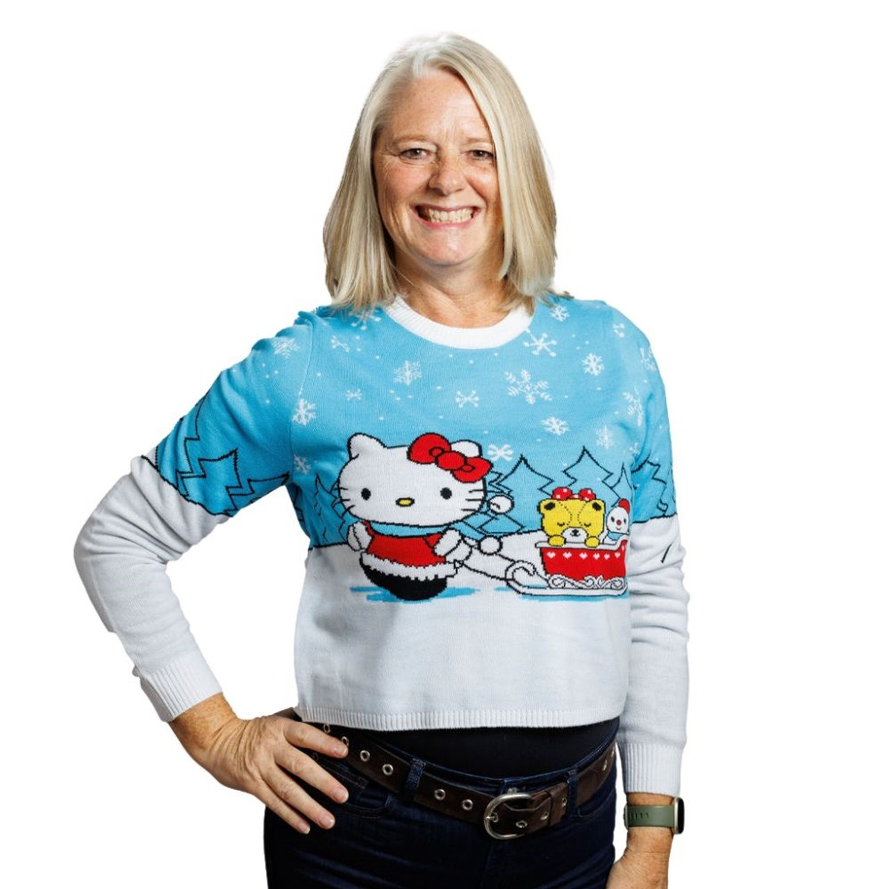 Hello Kitty Ladies/Juniors Knit Crop Ugly Christmas Sweater 