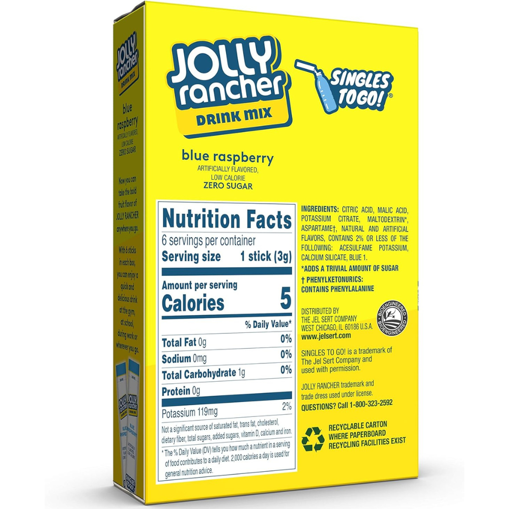 Blue Raspberry Jolly Rancher Singles-to-Go Sugar-Free Drink Mix Packets ...