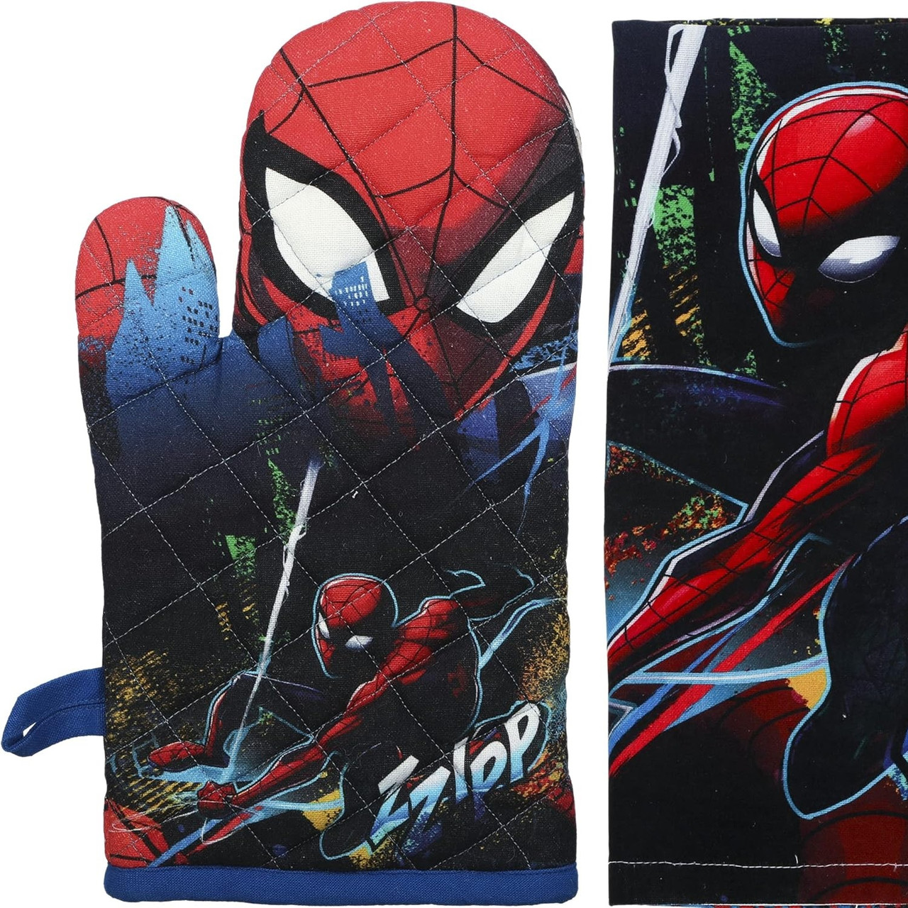 Marvel Spider Man Action Wall Kitchen Towel and Oven Mitt Set 