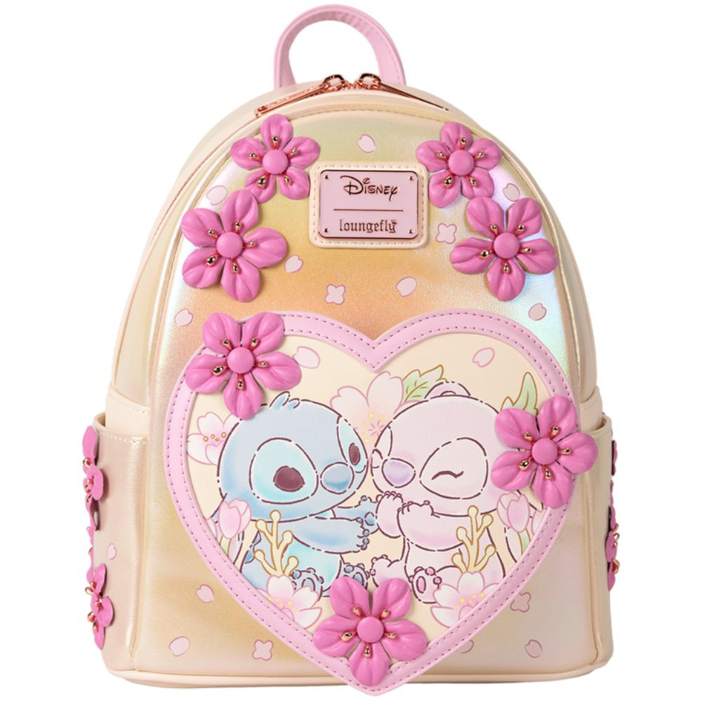 Stitch & Angel Cherry Blossom Heart Mini Backpack by Loungefly