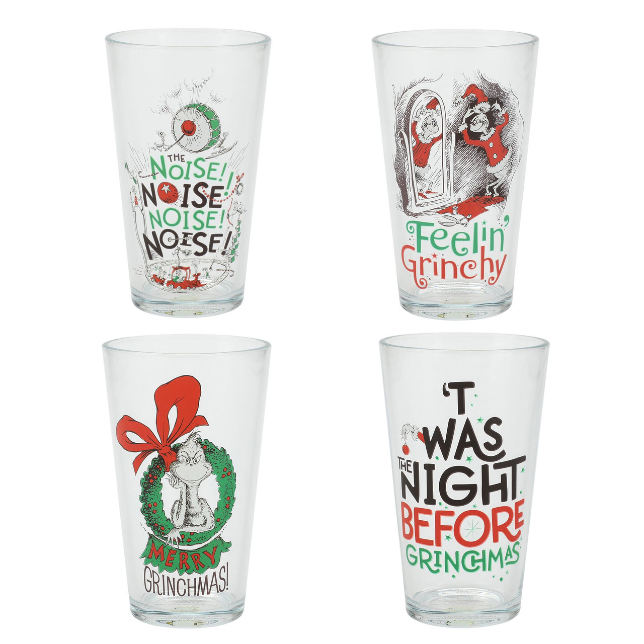 The Grinch Holiday Graphics 16oz Glass Set of 4 | RetroFestive.ca