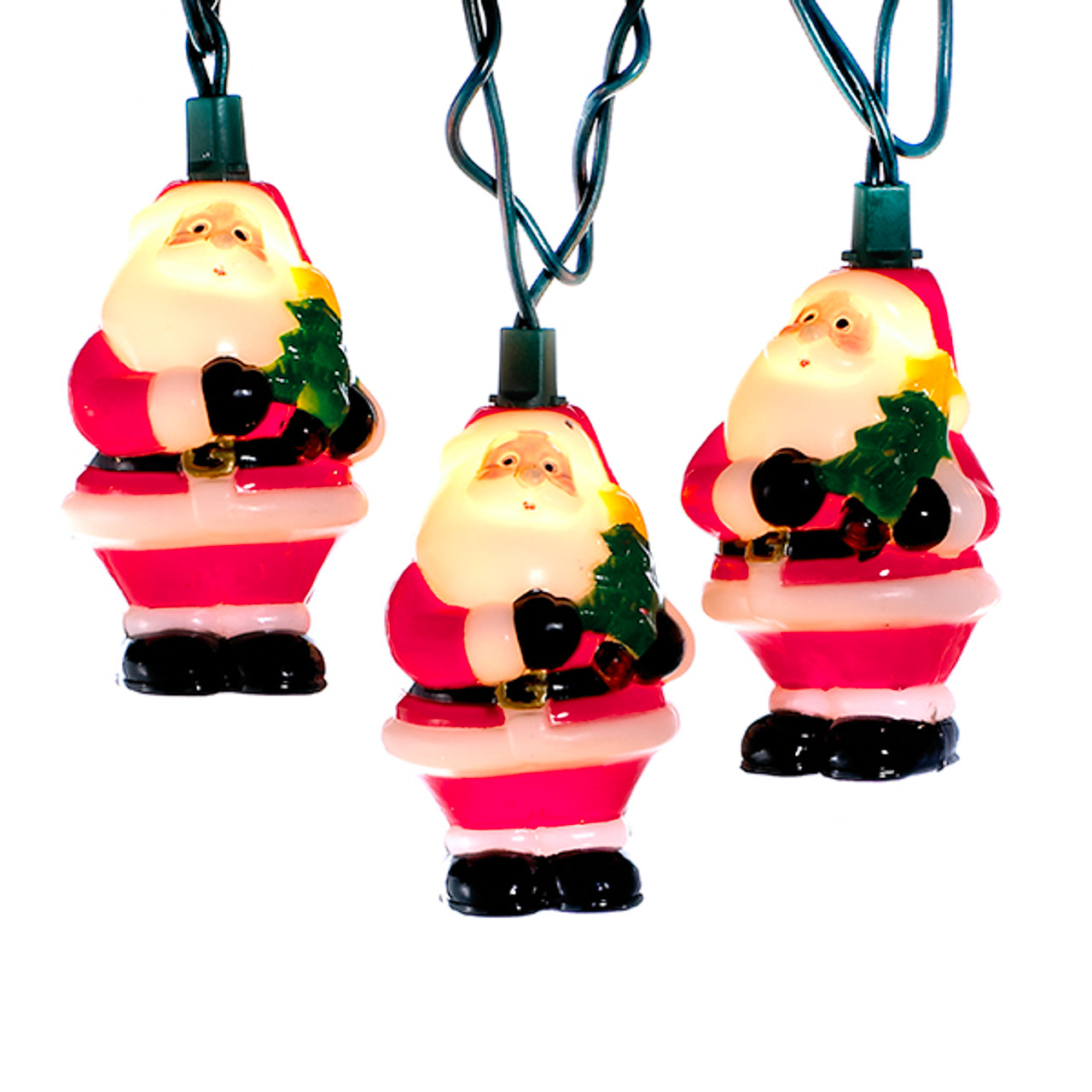 Blow Mold Santa Christmas Tree Light String Set Of 10
