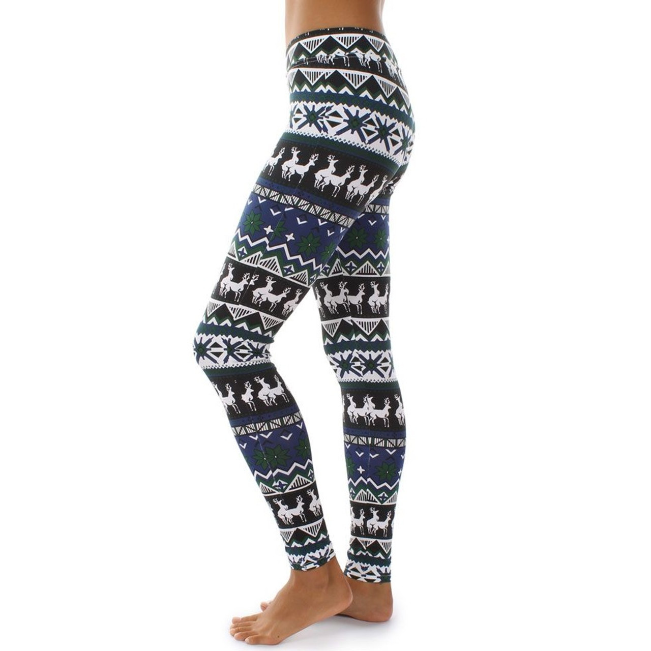 Humping Reindeer Leggings (Blue/Green) by Tipsy Elves - SMALL ONLY