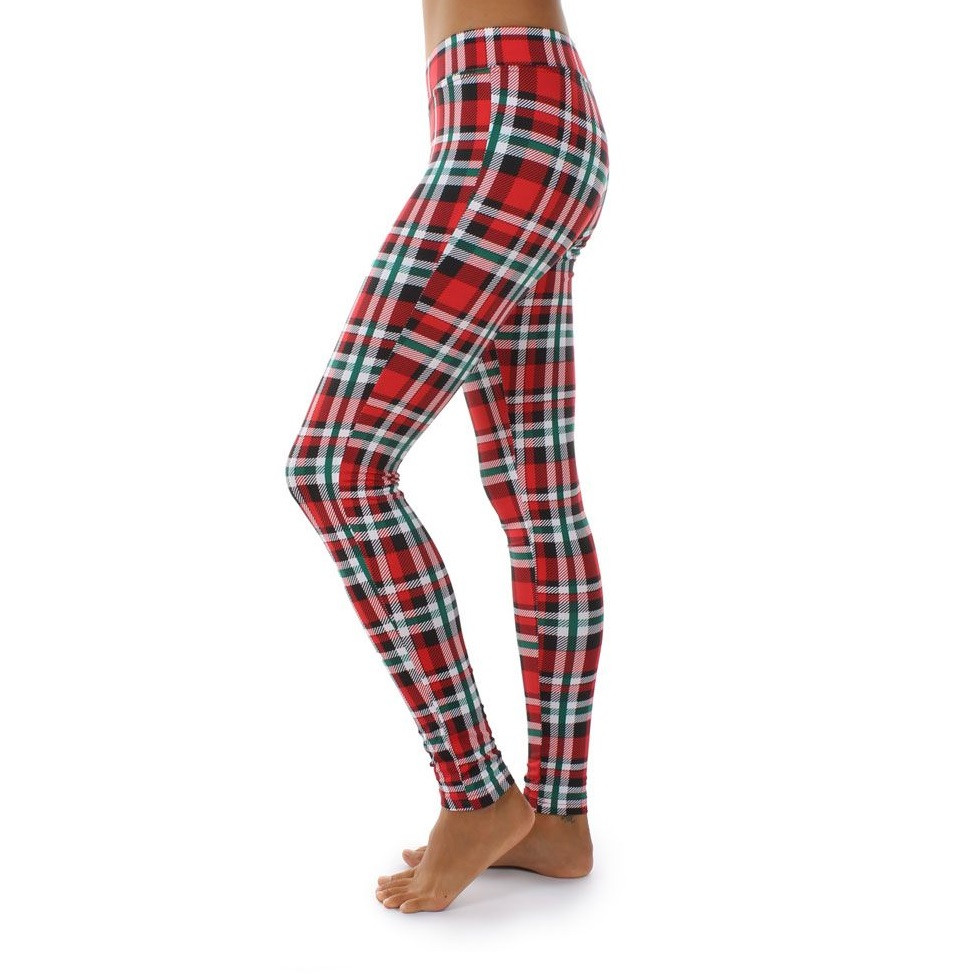 Red Winter Plaid Leggings by Tipsy Elves MED ONLY RetroFestive.ca