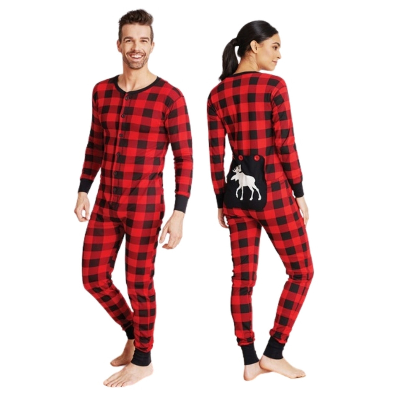 womens Moose Family Pajamas, Women's Jersey Pajama Pants - Moose On Red,  X-Large