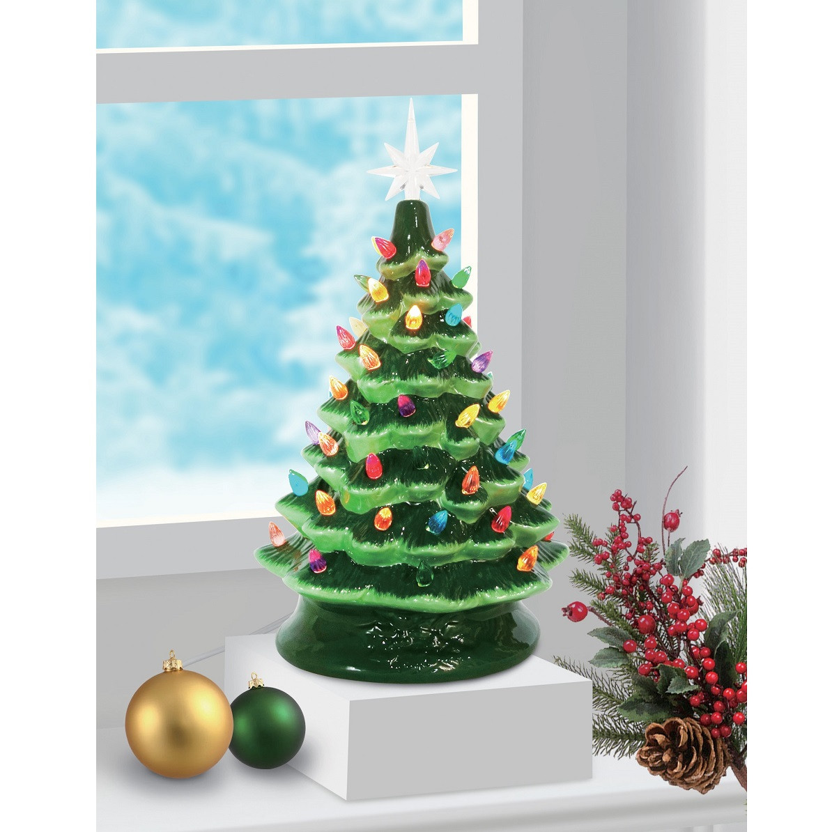 Green Vintage LightUp Ceramic Christmas Tree RetroFestive.ca