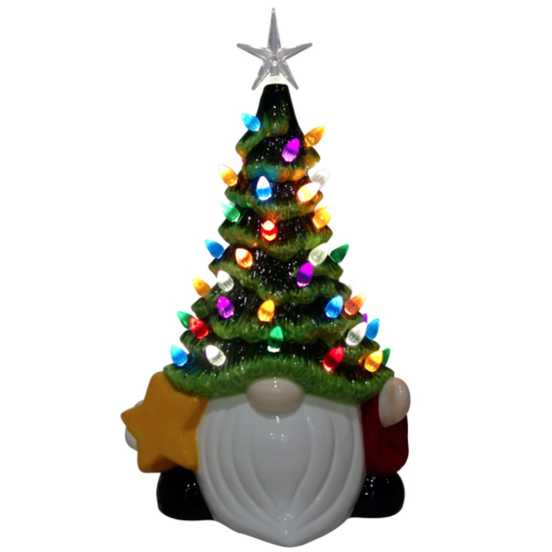 14" Light Up Ceramic Gnome Tree Canada RetroFestive.ca