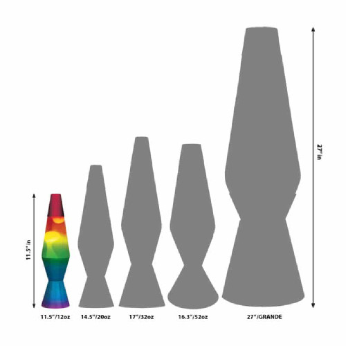 Lava Lamp 11.5-Inch Rainbow White Wax/Clear Liquid - Size Chart
