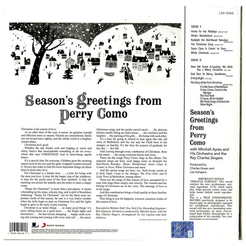 Perry Cuomo-Seasons Greetings from Perry Cuomo Album LP Vinyl Record-Back