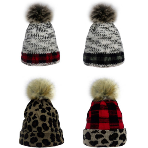 Winter Queen Lodge Sherpa Lined Toque with Faux Fur Pom Pom, 4 Assortment 