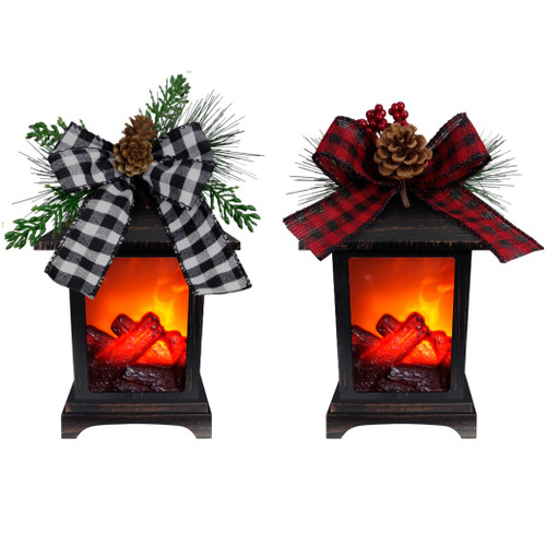 Bronze Christmas Time Fireplace Lantern Lit View 