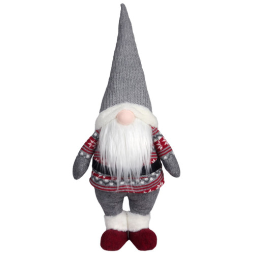 27.5" Standing Gnome with Light Up Nose, Grey Unlit View  27.5" Standing Gnome with Light Up Nose, Grey Unlit View