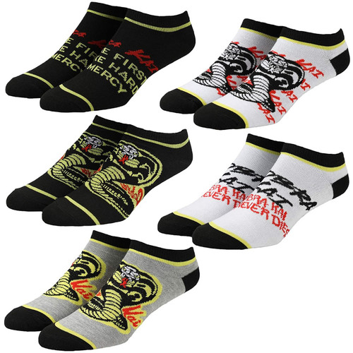 Cobra Kai Ankle Socks 5-Pair Pack by Bioworld Unpackaged View  Cobra Kai Ankle Socks 5-Pair Pack by Bioworld Unpackaged View