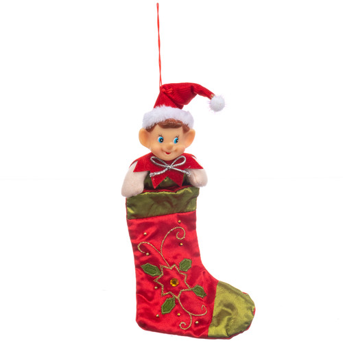 Retro Elf Ornament - Elf in Stocking  Retro Elf Ornament - Elf in Stocking