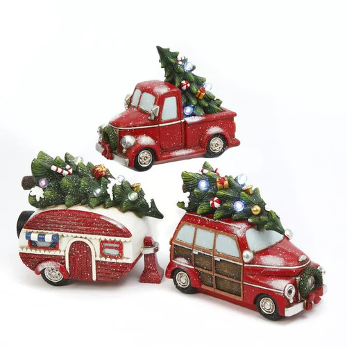 Resin Holiday Vehicle with Trees, 3 Assortment 