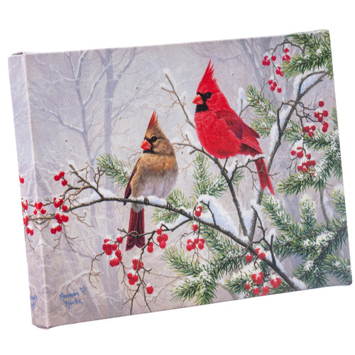 Cardinals on Snowy Branch Lighted Canvas - Front view