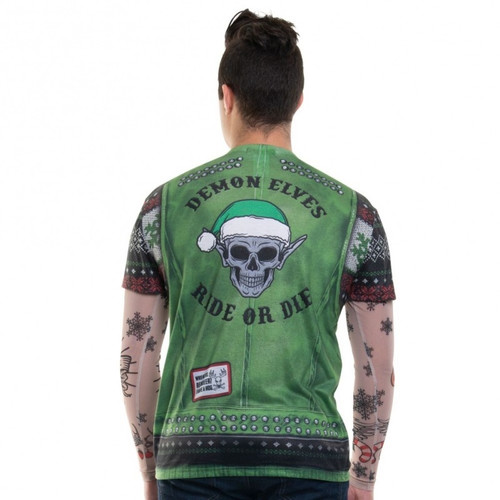 Christmas Biker Demon Elves Long-Sleeve Tee by Faux Real - Back View Christmas Biker Demon Elves Long-Sleeve Tee by Faux Real - Back View