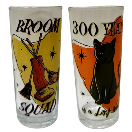 Close-up of the Broom and Cat glasses