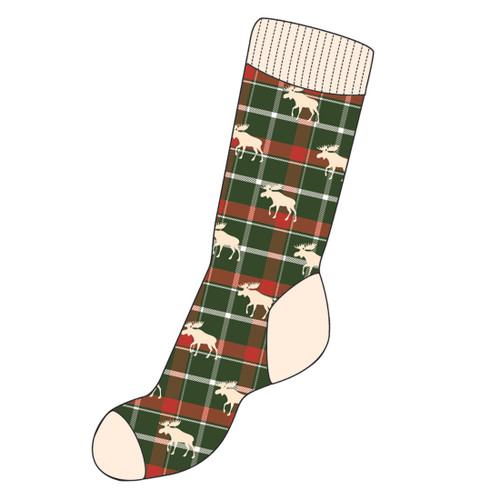 Winter Moose on Plaid Mens Socks 