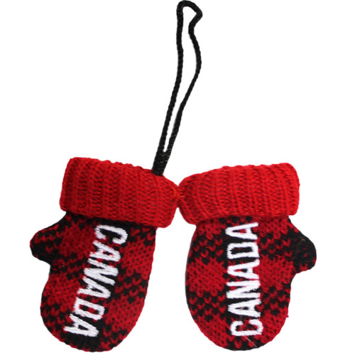 Canada Knit Plaid Mittens Christmas Ornaments 