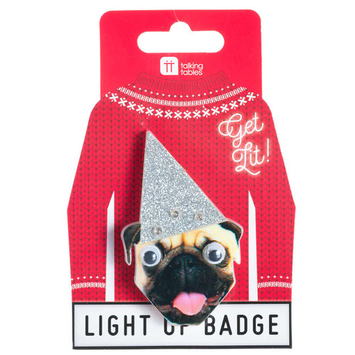 Assorted Light Up LED Pins, Pug