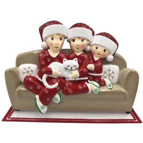 Family of 3 with Cat Ornament