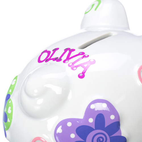 Hearts and Flowers Personalized Piggy Bank - example of personalization