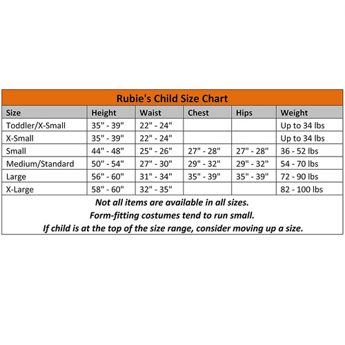 Rubie's Child Size Chart  Rubie's Child Size Chart