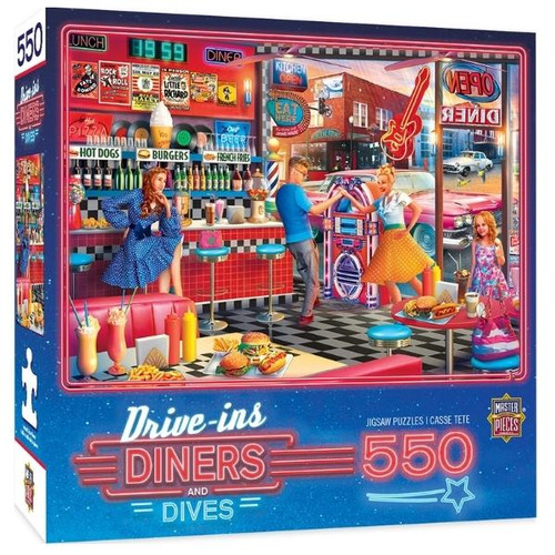 Good Times Diner 550pc Puzzle by MasterPieces Front Boxed View  Good Times Diner 550pc Puzzle by MasterPieces Front Boxed View