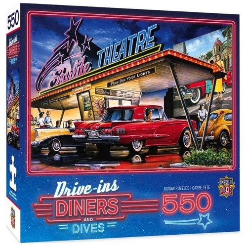 Starlite Drive-In 550pc Puzzle by MasterPieces Boxed Front View  Starlite Drive-In 550pc Puzzle by MasterPieces Boxed Front View
