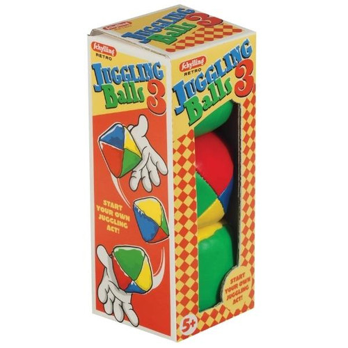 Retro Juggling Balls Packaged Side View Retro Juggling Balls Packaged Side View