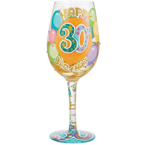 Happy 30th Birthday Wine Glass Front Filled View 