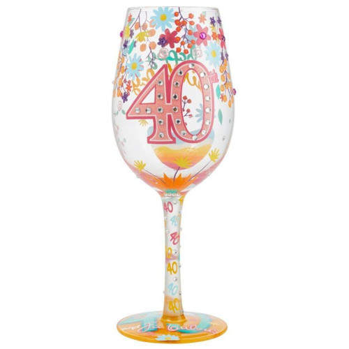 Happy 40th Birthday Wine Glass Front View 