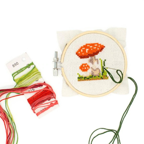 Contents of Mushroom Cross Stitch Kit