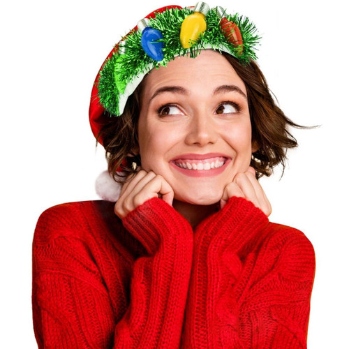 Tacky Tinsel Light-Up Santa Hat Model View  Tacky Tinsel Light-Up Santa Hat Model View